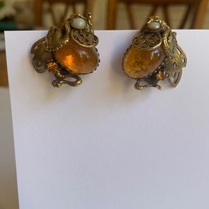Earrings, antique, preworn, clip on